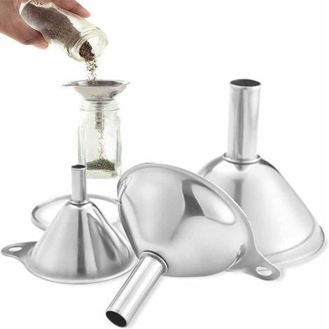 Entonnoir Inox 3 Pièces avec Poignées pour Huile, Poudre, Confitures – Transfert Liquide (1/4)
