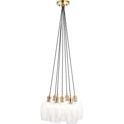 Merano Livorno Suspension Cluster en laiton antique et verre transparent, 7 LED 10 W E27 (1/5)