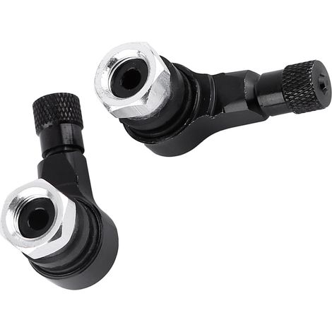 Lot de 2 bouchons de valve universels 11,3 mm pour pneus de moto en aluminium, coudés à 90°, noirs (1/5)