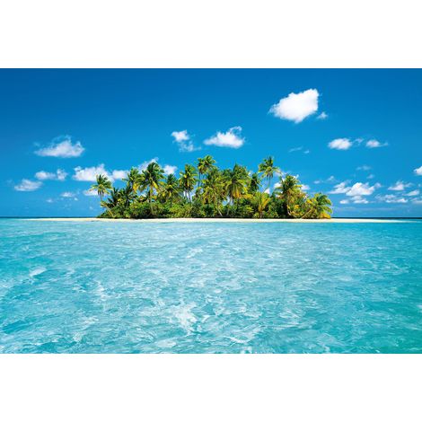 Papier peint panoramique mer turquoise | Tapisserie panoramique plage des Maldives idéale salon | Papier peint panoramique palmier & île pour couloir - 384 X 260 cm (8 pièces) (1/2)