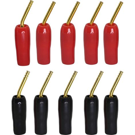 KZQ Lot de 10 adaptateurs de câble de haut-parleur plaqué or 2 mm Noir et rouge (1/5)