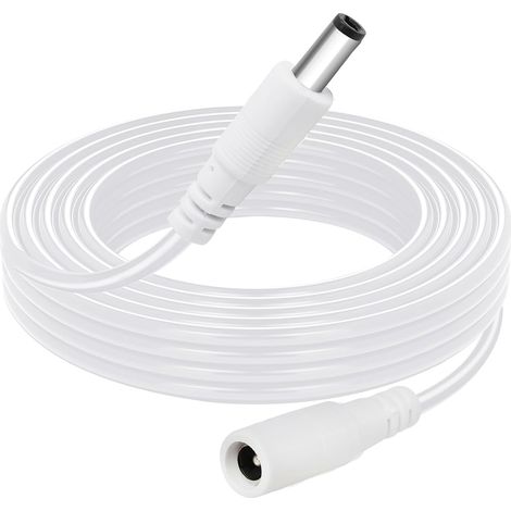 3 Mètres Câble de Prolongation CC, 2,1 mm x 5,5 mm, Compatible pour Adaptateurs 12V CC, pour Caméras de Sécurité CCTV, DVR, Systèmes de Surveillance Vidéo Domestique - Blanc