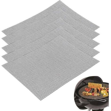 Grille Barbecue Decoupable, 5 Pièces 42x36cm Tapis de Gril en Téflon, Plaque de Gril, Réutilisable, Tapis de Gril BBQ pour Gril à Gaz, Charbon de Bois, Gril Electrique, Four, Friteuse à Air (1/4)