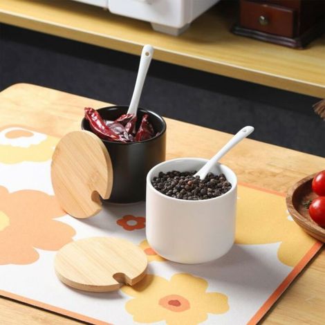Pot à épices en céramique - Céramique de haute qualité - Cuillère intégrée - Design compact - Hermétique (1/5)