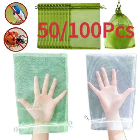 (Blanc - Taille S, 100 pièces) Sacs de protection pour fruits, filets anti-oiseaux pour jardin, sacs en filet pour fraises et raisins, protection pour plantes et légumes, outil de jardinage