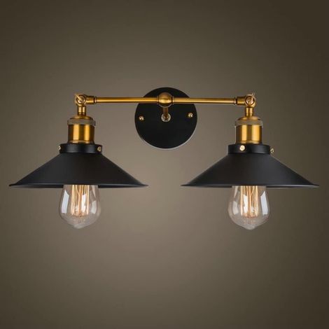 Murale Style Américain Vintage Industriel Abat-Jour Noir  Murale Rétro Luminaires Métal E27 Parfait pour Cuisine Restaurant Loft Café Bar (Ampoule Non Incluse) (1/5)