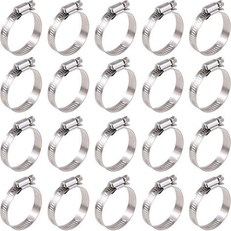Lot de 20 colliers de serrage réglables en acier inoxydable 304 de 27 à 51 mm pour tuyau d'eau, plomberie, automobile (27-51 mm) (1/5)
