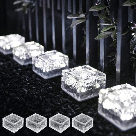 4 PièCes Chemins Solaire LumièRe de Brique,Solaires En Verre PavéS éClairage,LumièRes Solaires de Cube de Glace,éTanche Lampe Solaire Sol,Pour Terrasse Pelouse Route Pont Escalier(Blanc) (1/5)