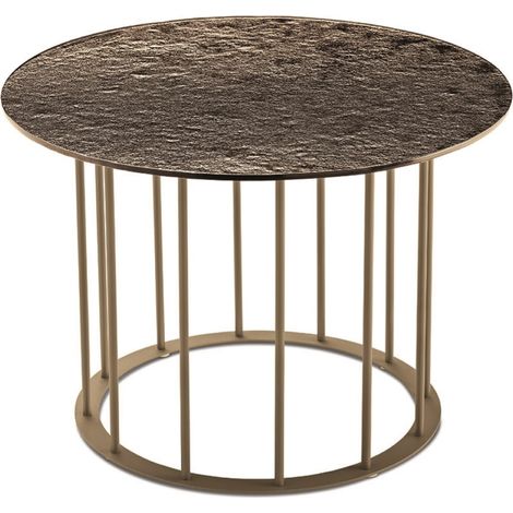 Tavolino tondo D60 cm con base in metallo Beige e piano in vetro martellato Bronzo MUTE (1/2)