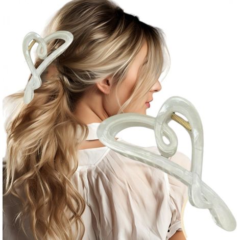 Pinza para el cabello Ecarla XL Corazón Perla 12x5cm Blanco SP373 (1/3)