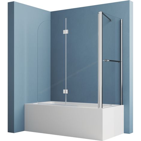 Badewannenaufsatz mit Seitenwand 75x120x140cm Duschwand für Badewanne mit Seitenwand Duschwand Badewanne 2-teilig faltbar Duschabtrennung Duschtrennwand Badewanne