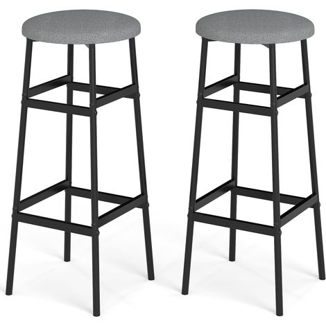 COSTWAY Set di 2 Sgabelli Alti Rotondi da Bar (Grigio) (1/5)