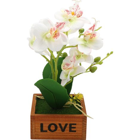 Bonsai Artificiel Orchidée Papillon En Plastique Blanc Pour Décoration Maison Bureau - 1 Pièce (1/5)