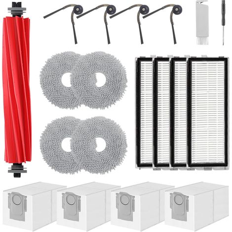 Zubehör für Roborock QV 35A/QV 35S/QR 598/QR 798 Staubsauger: 1 Hauptbürste, 4 HEPA-Filter, 4 Staubbeutel, 4 Reinigungstücher, 4 Seitenbürsten, 1 Bürste, 1 Schraubendreher