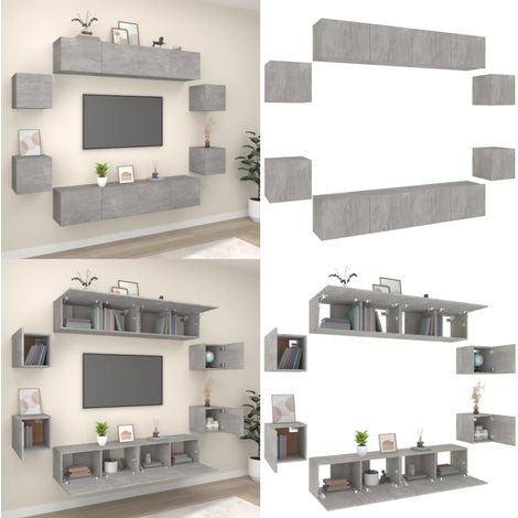 Set de muebles de TV 8 pzas madera contrachapada gris hormigón - Muebles de pared - Muebles de madera