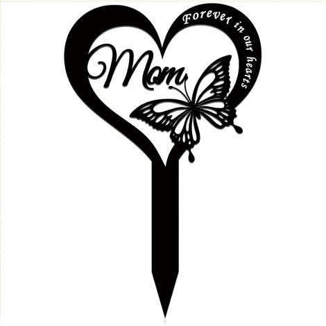 Estacas conmemorativas para cementerio, decoraciones de metal para la tumba de mamá, placa de condolencia, estaca de jardín, letreros conmemorativos para la tumba de mamá (mariposa) (1/4)