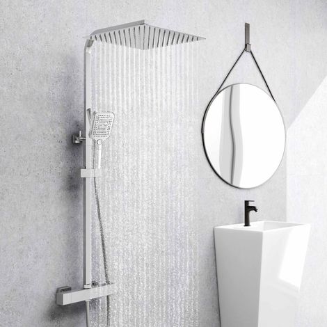 AICAIT Colonna doccia Termostatica, set doccia multifunzione con soffione quadrato 30x30cm e doccetta a 3 getti, cromato (1/5)