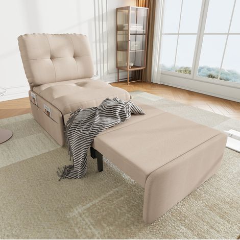 Canapé convertible de lino beige 81,5x92x90 cm, 2 en 1 con cama extraíble 80x165 cm (1/5)