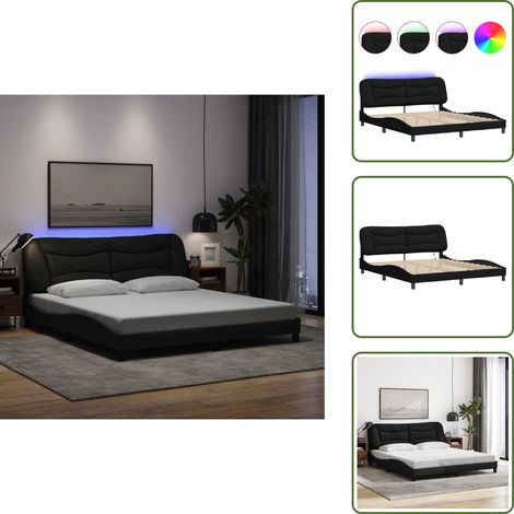The Living Store Cadre de lit avec LED sans matelas noir 180x200 cm tissu - Lit Design - Cadre Lit - Tête De Lit Rembourrée - Éclairage Led - Luminaire Chambre (1/5)
