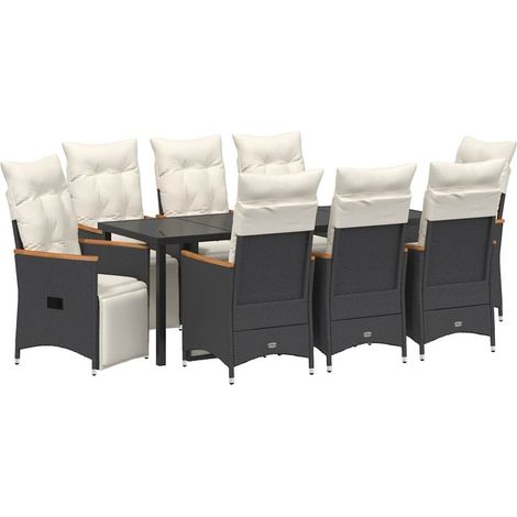 Maison Exclusive - Set da Pranzo per Giardino con cuscino 9 pcs Nero polyrattan