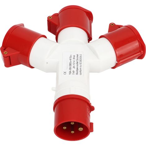 Enchufe industrial impermeable IP44, 1 entrada, 3 salidas, conector NE de 4 pines y 2 polos, toma múltiple, 380–415 V (1/5)