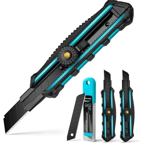 Lot de 3 Cutters Professionnels, Cutter 18mm avec 10 Lames SK5 (1/5)
