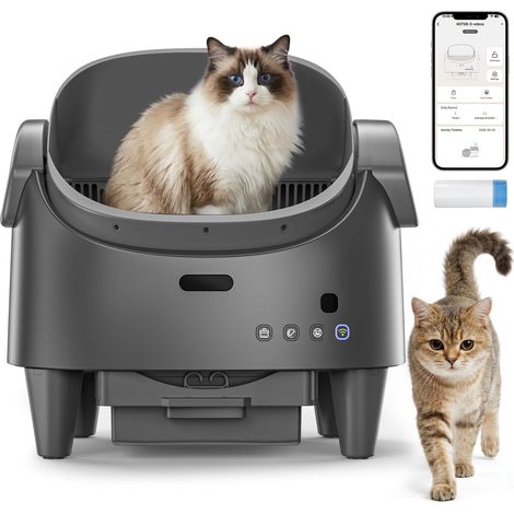 Litiere Chat Autonettoyante XXL, Bac Litiere pour Chat Capacité avec Capteurs de Sécurité, Contrôle APP,Anti-fuites/Pincement/Odeur,Silencieuse,Litiere Chat Fermé,pour Plusieurs Chats (1/5)