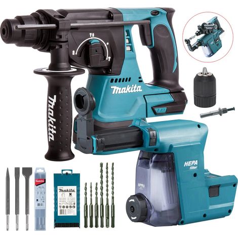 Makita DHR242Z 18V SDS+ Brushless Hammer Drill Dust Extractor + 9pc Set + Chuck (1/5)