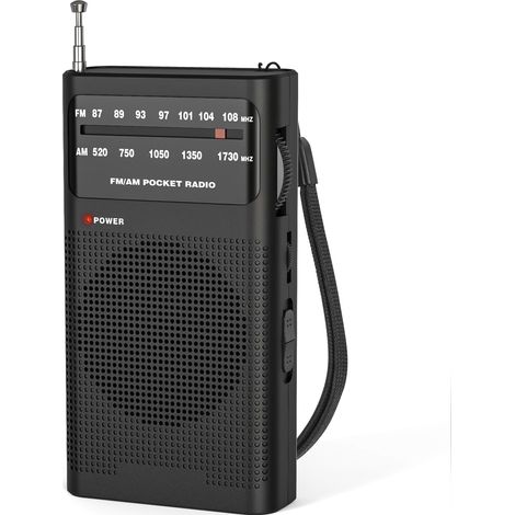 Radio Portable, AM(MW)/FM Radio a Pile, Transistor Radio de Poche avec Excellente Réception, Excellente Qualité Sonore, Mini Radio Portable(AA) - Noir (1/5)