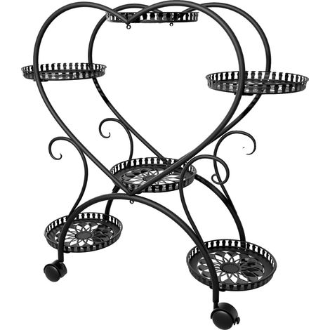 Soporte para plantas, estante de 6 niveles, diseño con ruedas, color negro. (1/2)