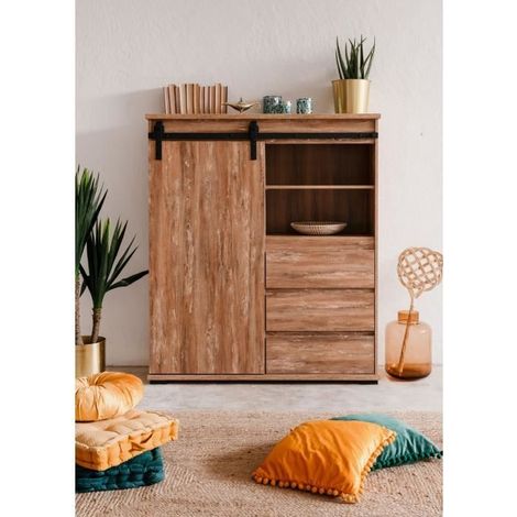 Buffet - MARRAKESCH 53A - Chene - 1 porte - 3 tiroirs - Style industriel-loft (1/5)
