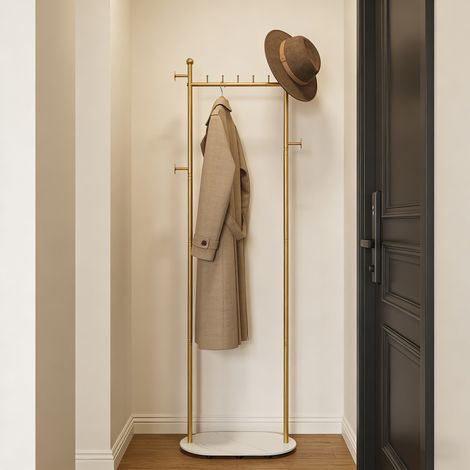 Portemanteau sur Pied Portant à Vêtements avec Base Quartz, 5 Crochets, Porte Manteau en Métal Autoportant pour Entrée, Chambre, Salon, pour Chapeaux, Vestes (1/5)