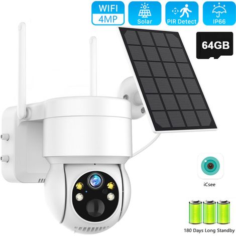 Telecamera di sicurezza PTZ WiFi solare 1080P per esterni con rilevamento umano PIR, batteria ricaricabile da 7800 mAh e scheda SD da 64 GB
