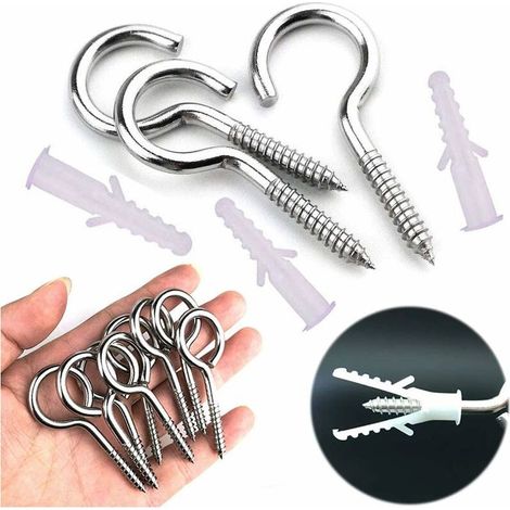 Piton à visser en inox – Lot de 10 pièces avec chevilles – Longueur 65mm – Pour fixation lustres et artisanat (1/5)
