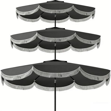 3er-Set  sonnenschirm Ø269 cm, UV Schutz Sonnenschirm achteckig Balkonschirm Sonnenschutz für Garten, Dunkelgrau