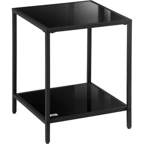 Table basse 40x40, plateau verre trempé table basse salon, structure acier noir, rangement intégré, design 2 niveaux (1/5)