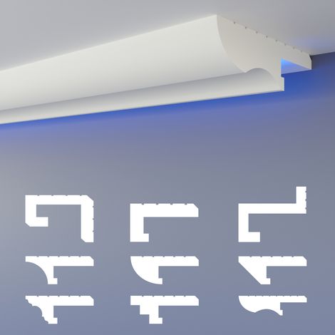 HEXIMO LED Schattenfugen Profil Stuckleisten, indirekte Beleuchtung XPS Styropor Trockenbau Decke: Musterstück 25 cm, HLED-22 - 134x37 mm