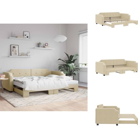Lit de jour avec gigogne sans matelas crème 80x200 cm - Canapé Convertible - Lit Deux Places - Lit D'appoint - Literie - Meuble Multifonctionnel (1/5)