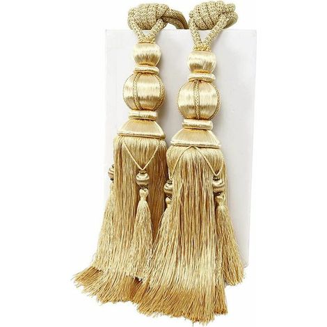 Lanterne suspendue boule glands 2 pièces, boucle tressée de fixation pour rideaux, retenue de rideau décorative pour fenêtre, traitement de maison, couleur doré, fabriquée à la main (1/5)