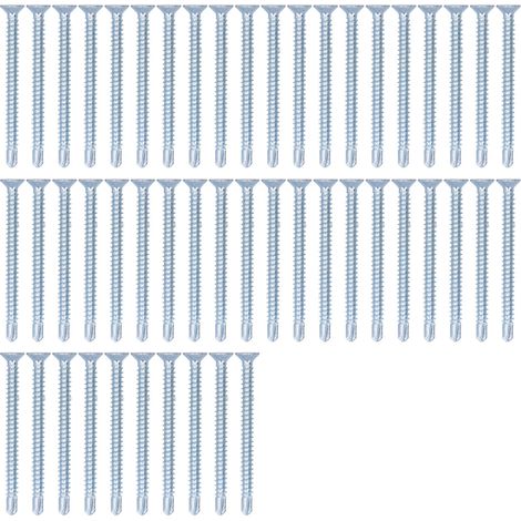 50 selbstbohrende Flachkopfschrauben 4,2 x 50 mm, verzinkter Kohlenstoffstahl, 50er-Packung für Befestigungsarbeiten und Heimwerkerprojekte.