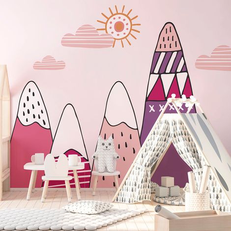 Stickers muraux enfants - Décoration chambre bébé - Autocollant Sticker mural géant enfant montagnes scandinaves BIANKA - 40x60cm (1/5)
