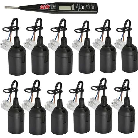 12 PCS E27 Lamp Holder E27 Retrofit Bulb Holder Socket,VDE Voltage/Phase Tester,Light Base Hanging Socket,Construction Lamp Holder