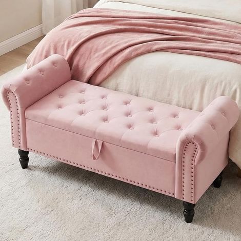 Ottoman Storage Bench End of Bed Storage Box Sofa Hallway Bedroom Bench Window Seat, Pink (1/5)