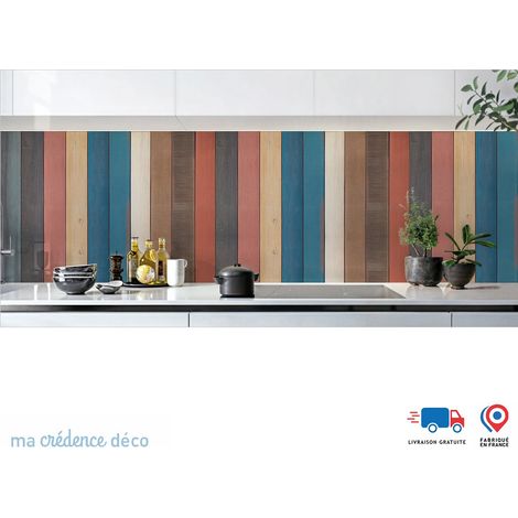Crédence : Planches en bois coloré - Couleur Rouge beige - Alu composite - 60 - 120 (1/3)