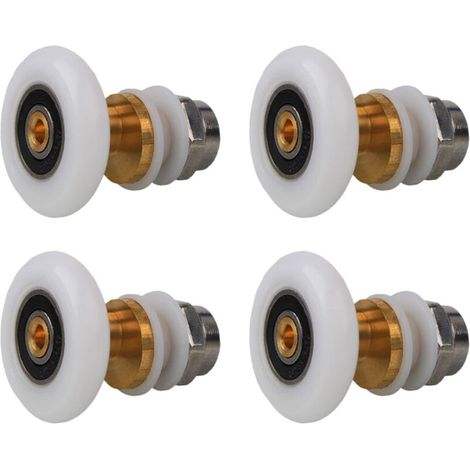 Roulettes Porte de Douche 27mm, Roulette Porte Coulissante Douche en Laiton 4 Pièces pour Rouleau pour Remplacement de Douche Coulissante Verre Porte Coureurs Rouleaux (27MM)