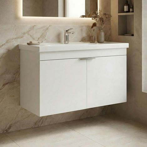 Meuble vasque suspendu 80 cm blanc 2 portes NEA (1/5)
