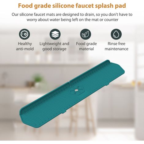 Support de séchage en silicone anti-éclaboussure pour robinet de cuisine, grand tapis de drainage pour évier, vert, emballé en sachet. (1/4)