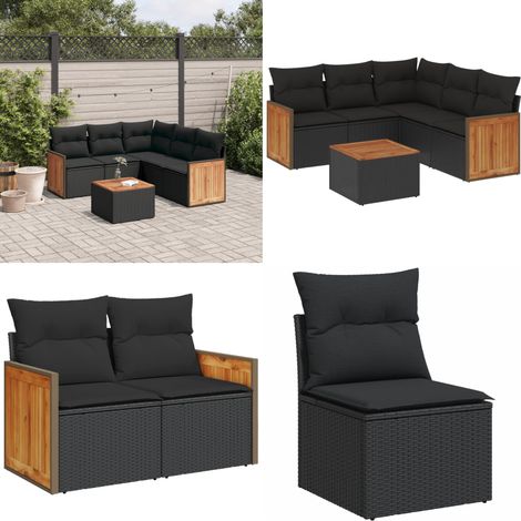 Salon de jardin 6 pcs avec coussins noir résine tressée - Salon De Jardin - Meuble De Jardin - Canapé Extérieur - Table De Jardin - Résine Tressée - Home & Living (1/5)