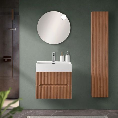 Mobile bagno sospeso cannettato 60 cm noce canaletto con specchio Bali (1/5)