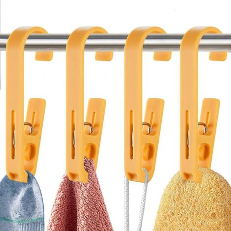 Set di 4 ganci appendiabiti con clip per calze, stivali, reggiseni, asciugamani, realizzati in plastica resistente, ideali per il bagno. (1/3)